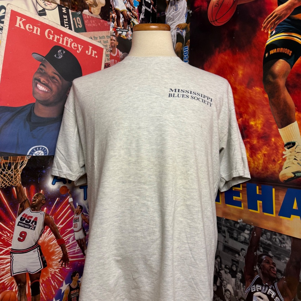 Vintage Mississippi‎ Blues Society T Shirt Gray Short Sleeve Graphic Tee Sz XL